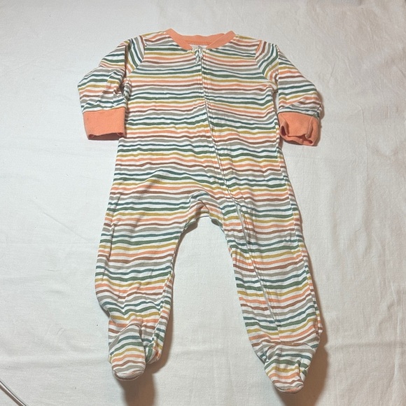 Cozy Striped Kids Footie in Orange and Green - Picture 1 of 4
